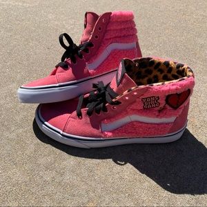 Vans Sk8 High Top Sneaker"Girl Gang" Pink Fur Leopard women’s Size 8.5